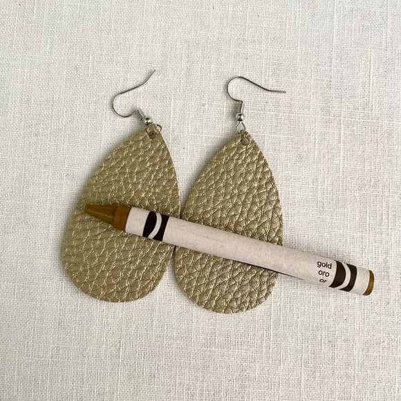Teardrop Faux Leather Earrings in Bronze w/Metallic Sheen Lightweight New - Picture 5 of 5